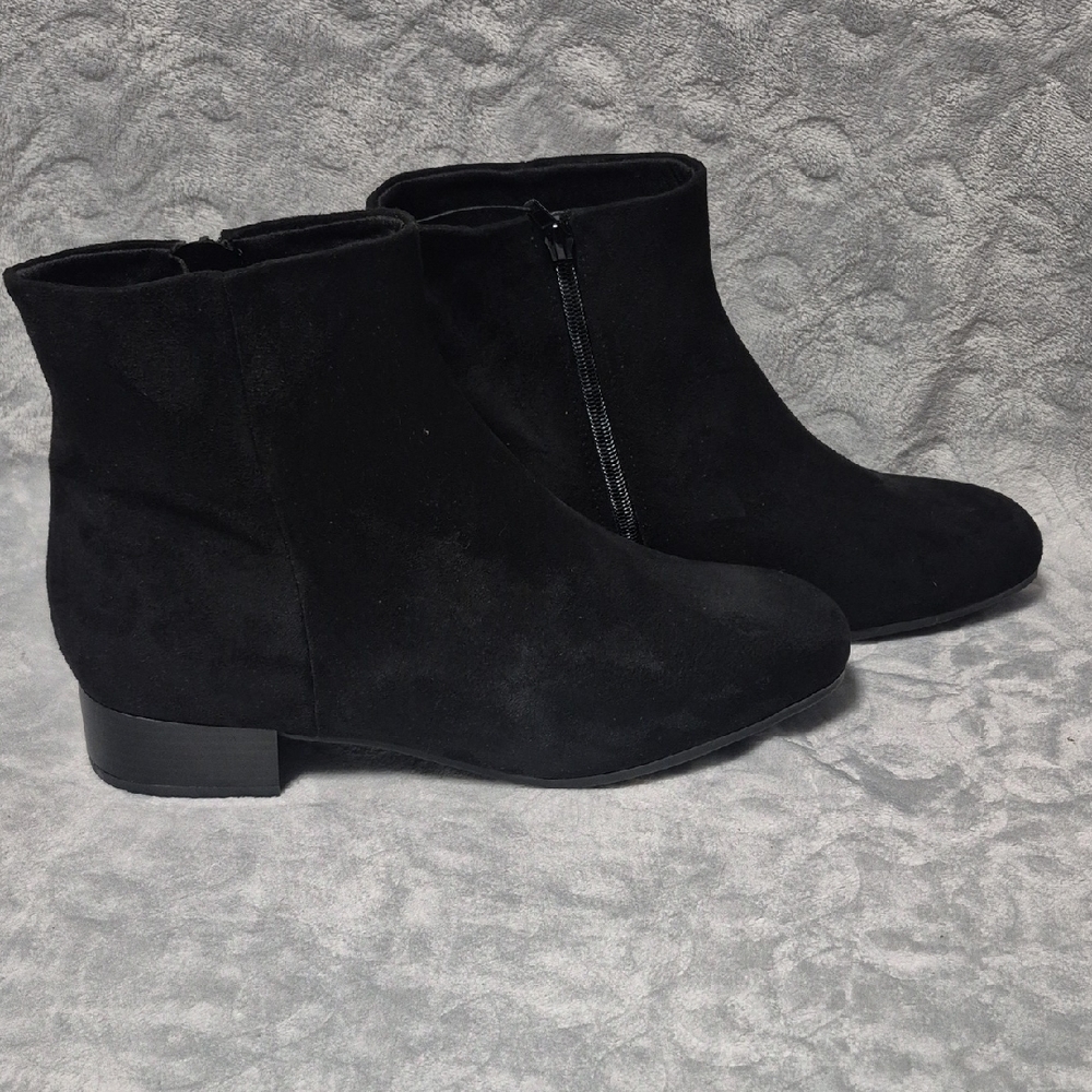 Women's Time and Tru Black Ankle Boots - Wide Sizes